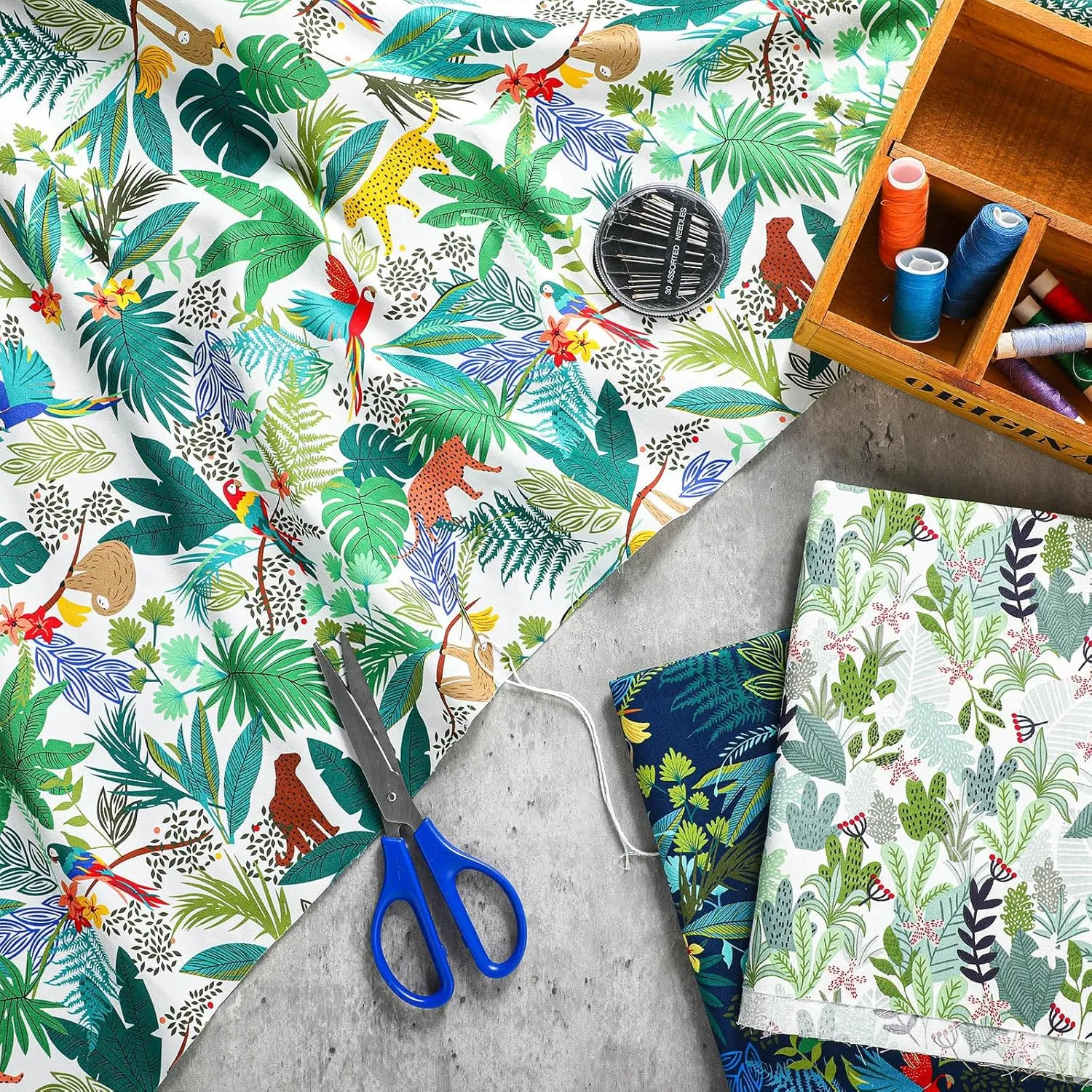 Boao 3 Pieces 3 Yards 62 Inch Wide Floral Cotton Fabric Tropical Rainforest Pattern Flowers Print Quilting Fabric Bundle for Mother's Day Quilting Sewing Crafting DIY Making