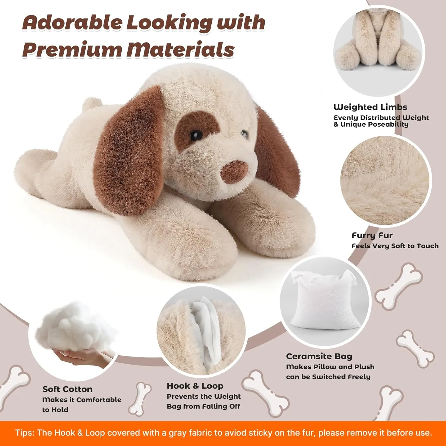 Bobbie & Laxi 24" & 4.5 lbs Weighted Dog Stuffed Animal, Adjustable Sitting & Laying Plush Toy Pillows with Removable Ceramsite Bag for Companion, Cuddly & Soft Gifts for Adults, Kids, Boys and Girls