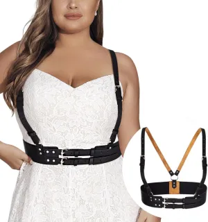 BODIY Plus Size Harness Wide Waist Belt PU Black Harness for Women Gothic Punk Belts Halloween Rave Accessory for Dresses