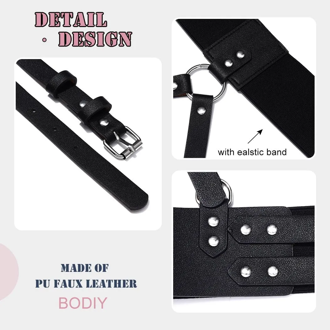 BODIY Plus Size Harness Wide Waist Belt PU Black Harness for Women Gothic Punk Belts Halloween Rave Accessory for Dresses