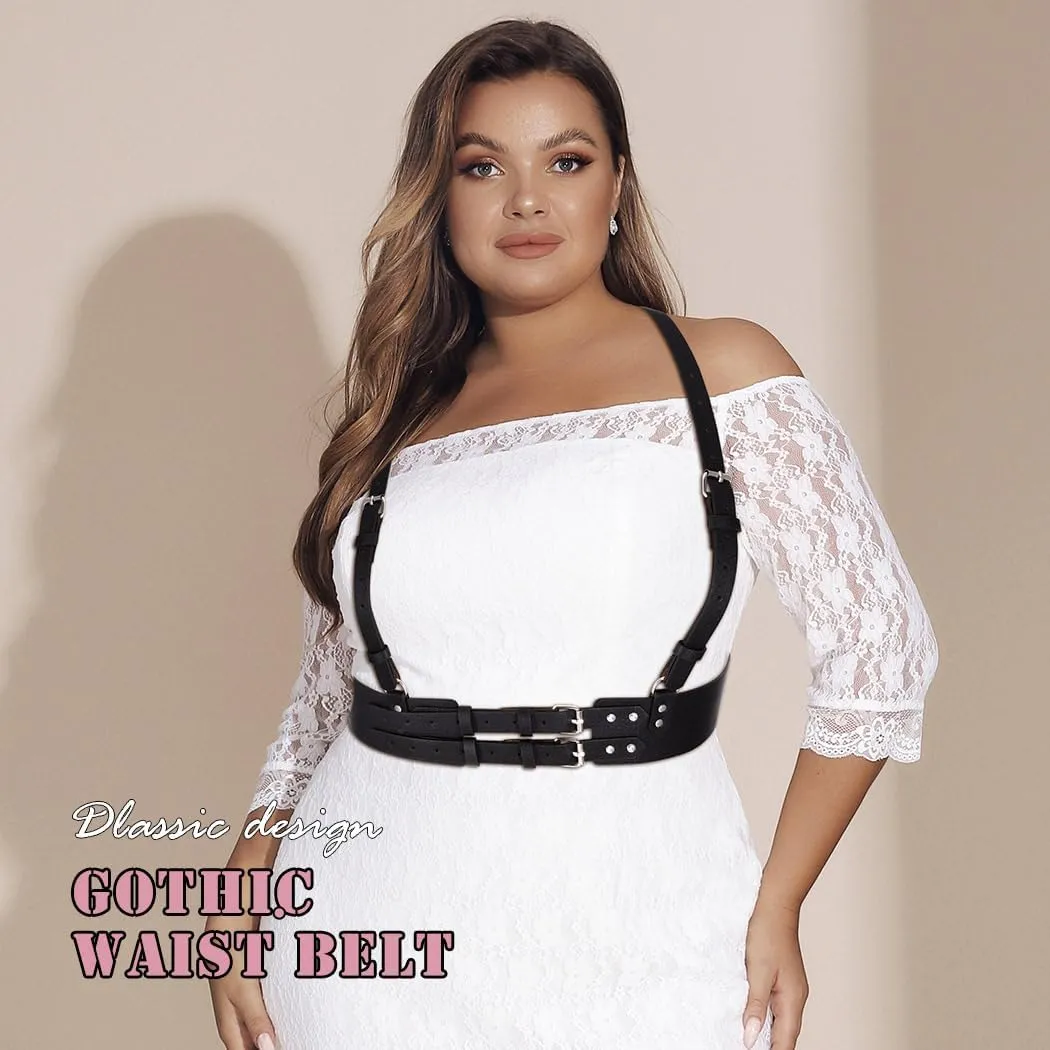 BODIY Plus Size Harness Wide Waist Belt PU Black Harness for Women Gothic Punk Belts Halloween Rave Accessory for Dresses
