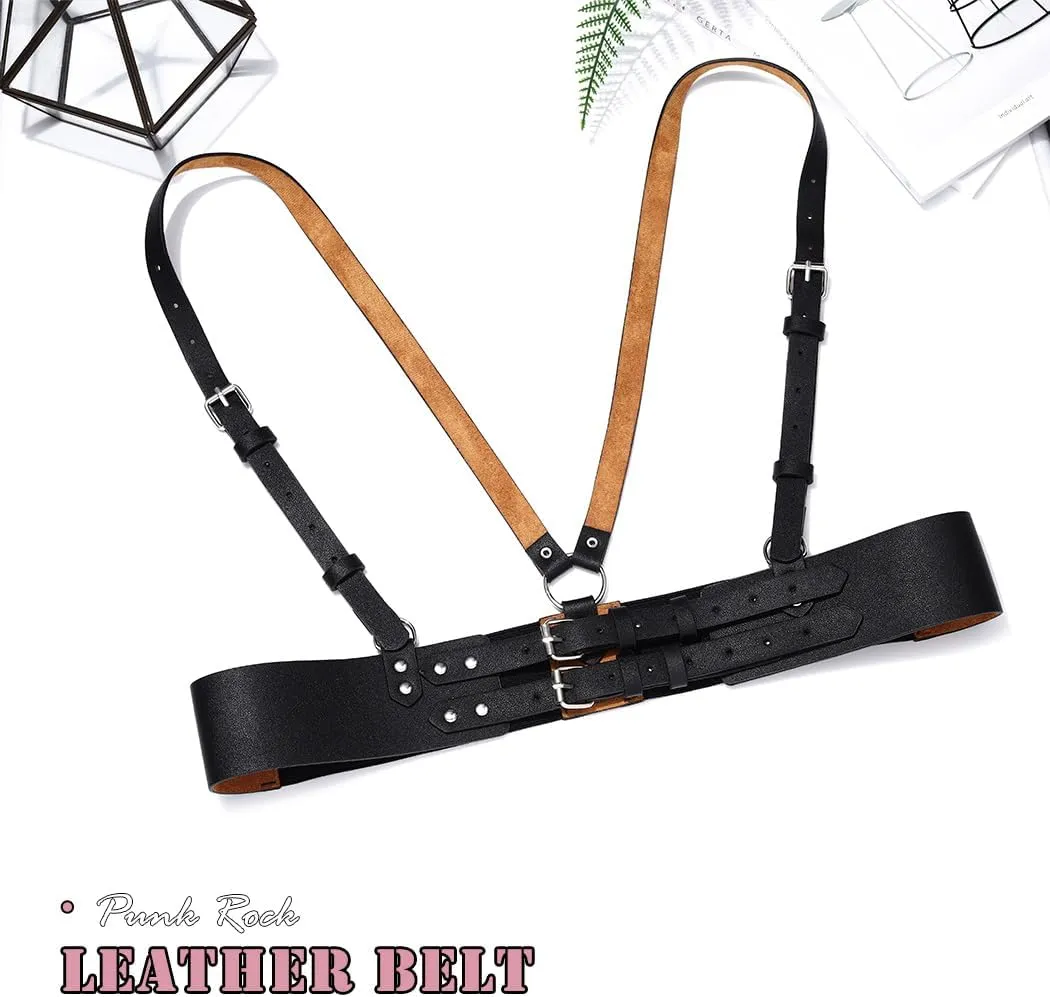 BODIY Plus Size Harness Wide Waist Belt PU Black Harness for Women Gothic Punk Belts Halloween Rave Accessory for Dresses