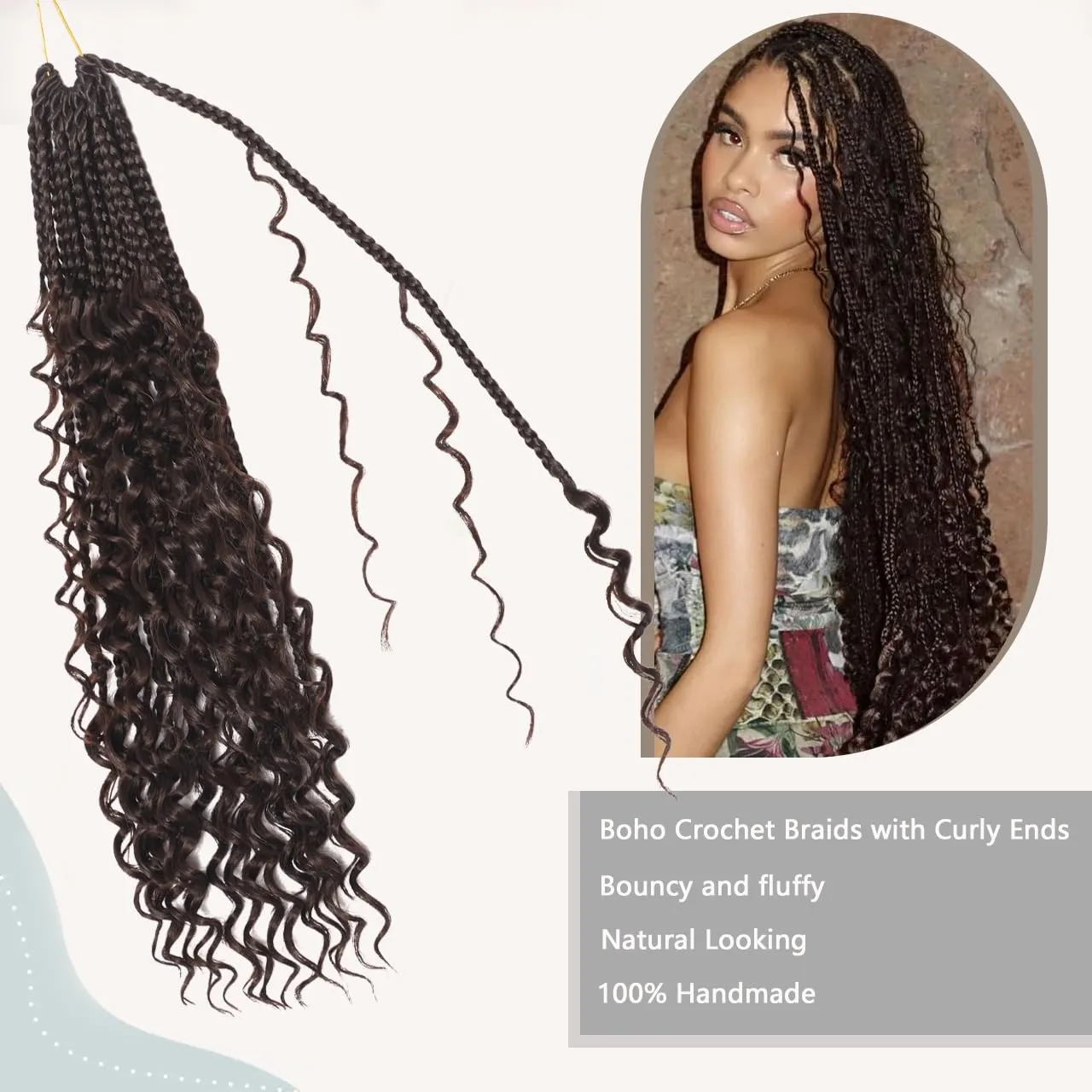 Boho Braids Crochet Hair 18 Inch Bohemian Crochet Box Braids With Curly Ends Dark Brown Goddess Box Braids Crochet Hair for Women 4# Color Crochet Braids Extensions