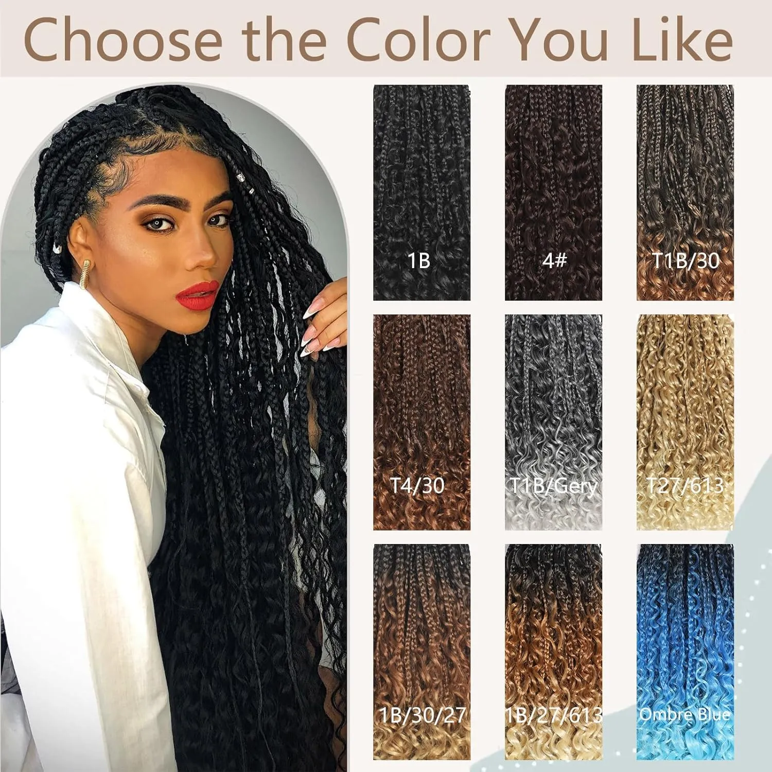 Boho Braids Crochet Hair 18 Inch Bohemian Crochet Box Braids With Curly Ends Dark Brown Goddess Box Braids Crochet Hair for Women 4# Color Crochet Braids Extensions