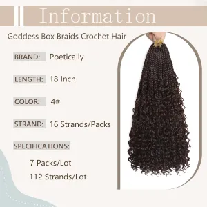 Boho Braids Crochet Hair 18 Inch Bohemian Crochet Box Braids With Curly Ends Dark Brown Goddess Box Braids Crochet Hair for Women 4# Color Crochet Braids Extensions