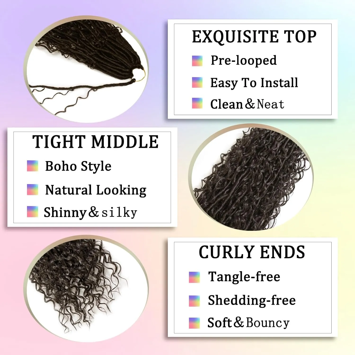 Boho Faux Locs Crochet Hair 18 Inch Goddess Locs 8 Packs Boho Soft Crochet Locs Hair with Curly Ends Pre-looped Long Bohemian River Locs Crochet Hair for Black Women(18Inch,#4)