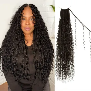 Boho Faux Locs Crochet Hair 18 Inch Goddess Locs 8 Packs Boho Soft Crochet Locs Hair with Curly Ends Pre-looped Long Bohemian River Locs Crochet Hair for Black Women(18Inch,#4)
