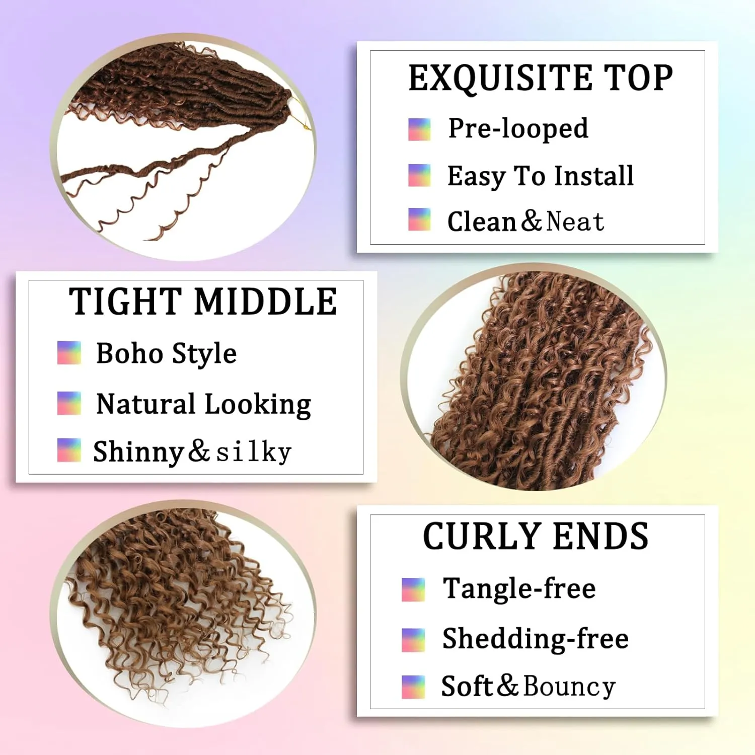 Boho Faux Locs Crochet Hair 24 Inch Goddess Locs 8 Packs Boho Soft Crochet Locs Hair with Curly Ends Pre-looped Long Bohemian River Locs Crochet Hair for Black Women(24Inch, 30#)