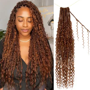 Boho Faux Locs Crochet Hair 24 Inch Goddess Locs 8 Packs Boho Soft Crochet Locs Hair with Curly Ends Pre-looped Long Bohemian River Locs Crochet Hair for Black Women(24Inch, 30#)