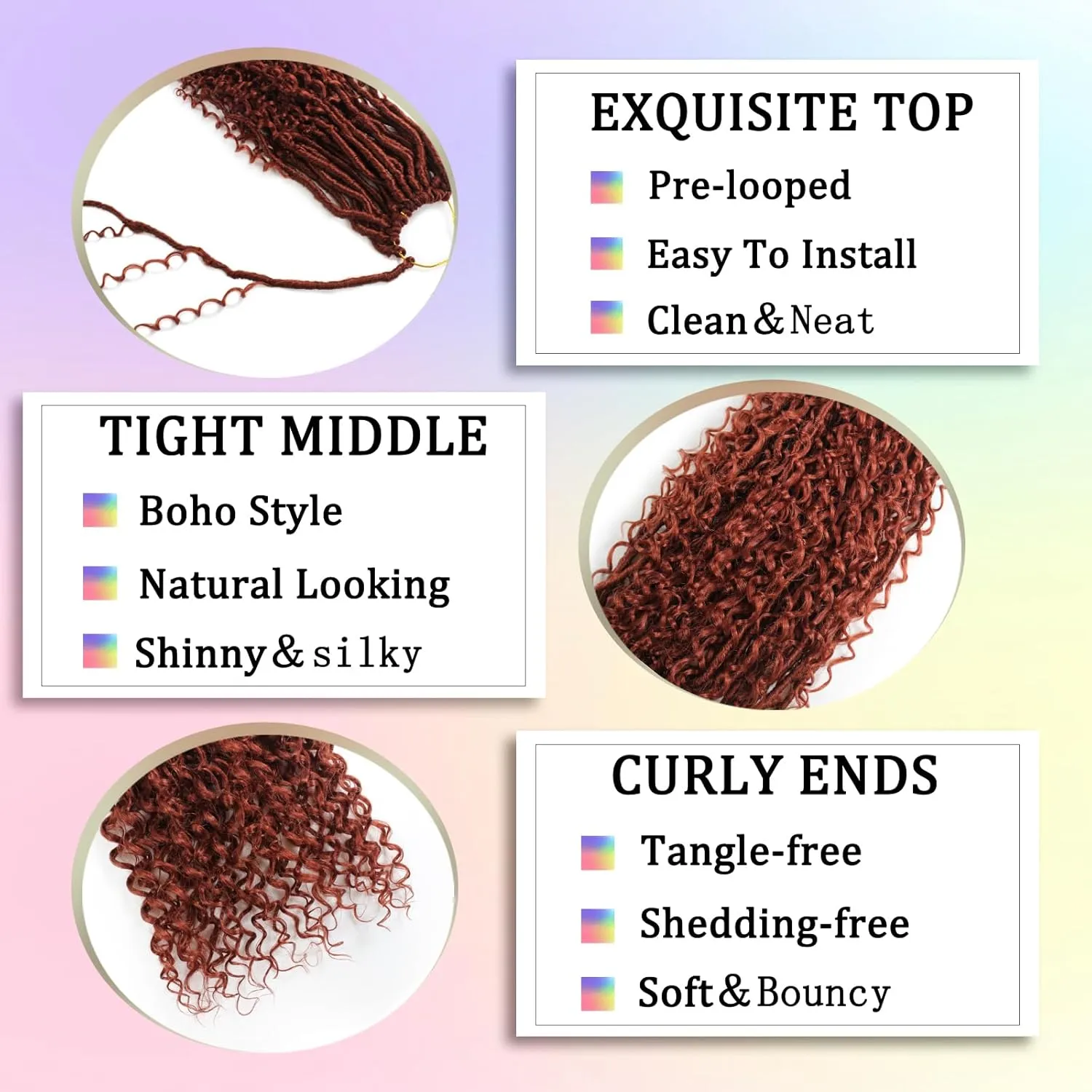 Boho Faux Locs Crochet Hair 24 Inch Goddess Locs 8 Packs Boho Soft Crochet Locs Hair with Curly Ends Pre-looped Long Bohemian River Locs Crochet Hair for Black Women(24Inch,350#)