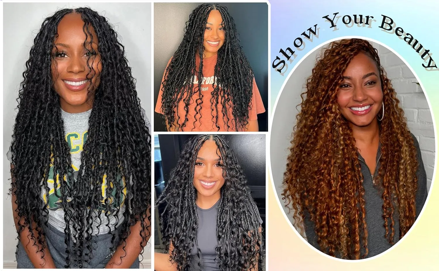 Boho Faux Locs Crochet Hair 24 Inch Goddess Locs 8 Packs Boho Soft Crochet Locs Hair with Curly Ends Pre-looped Long Bohemian River Locs Crochet Hair for Black Women(24Inch,350#)