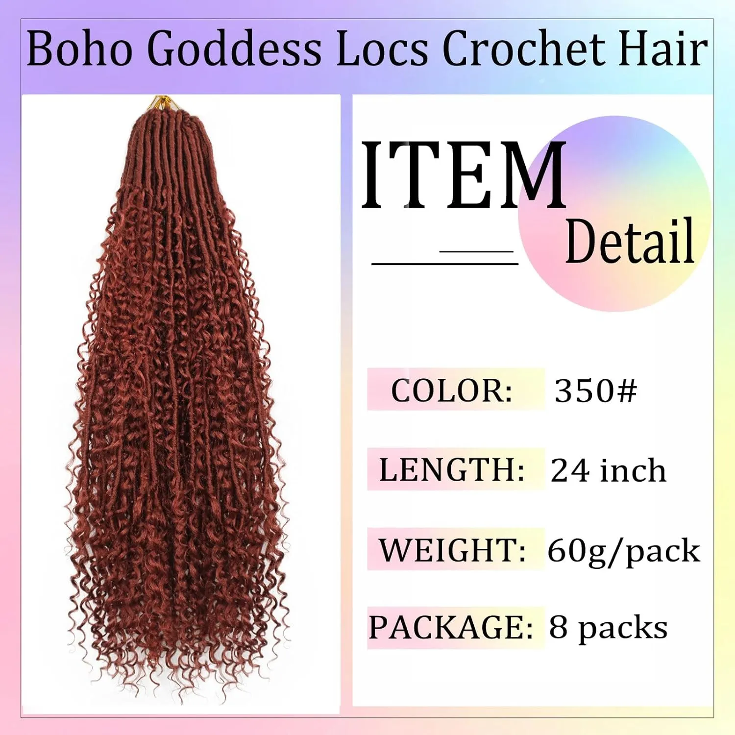 Boho Faux Locs Crochet Hair 24 Inch Goddess Locs 8 Packs Boho Soft Crochet Locs Hair with Curly Ends Pre-looped Long Bohemian River Locs Crochet Hair for Black Women(24Inch,350#)