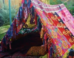 Boho Tent - Saree Tent - Bed Canopy | Bohemian Wedding Backdrop | Gypsy Hippie Decor - Floor Seating Area | Meditation Room - Glamping, X-Large