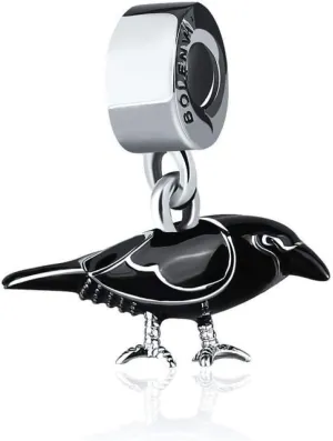 Bolenvi Black Bird Crow Raven Omni Clasp Clip on Dangle Pendant Compatible with Pandora & Similar Bracelets, Necklaces & DIY Jewelry - 925 Sterling Silver Charm with Black Enamel