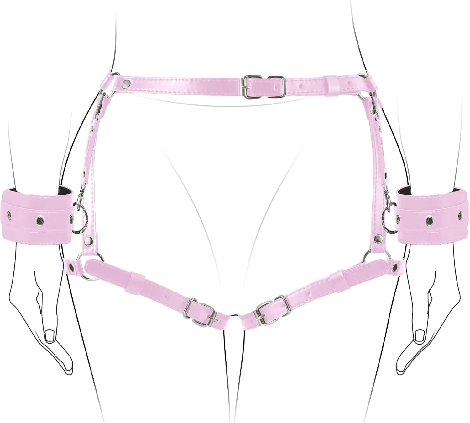 Bondage Sex Harness, BDSM Sex Restraints Kit, Bondage Straps with Wrist Cuffs Waist Thigh Cuffs, Sex Toys for Women Couple