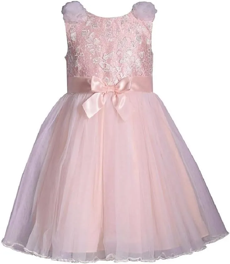 Bonnie Jean Girls 2T-16 Pink Tulle Ivory Embroidered Ballerina Dress