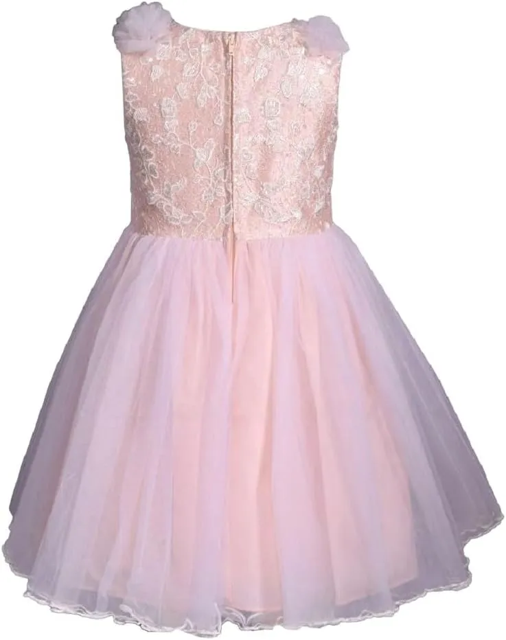 Bonnie Jean Girls 2T-16 Pink Tulle Ivory Embroidered Ballerina Dress