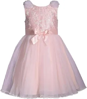 Bonnie Jean Girls 2T-16 Pink Tulle Ivory Embroidered Ballerina Dress