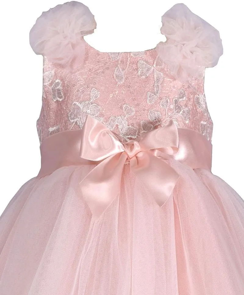 Bonnie Jean Girls 2T-16 Pink Tulle Ivory Embroidered Ballerina Dress