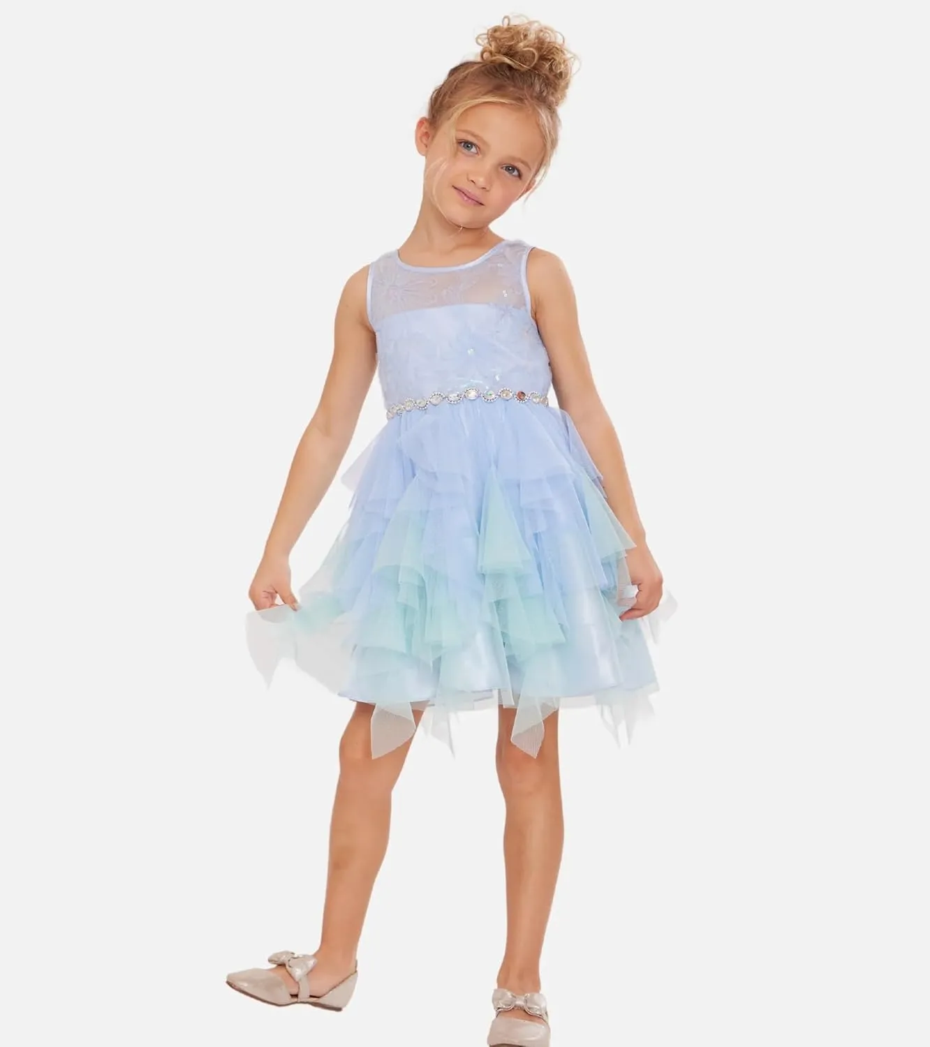 Bonnie Jean Girls 3M-16 Sequins Bodice Fairy Hem Mesh Dress