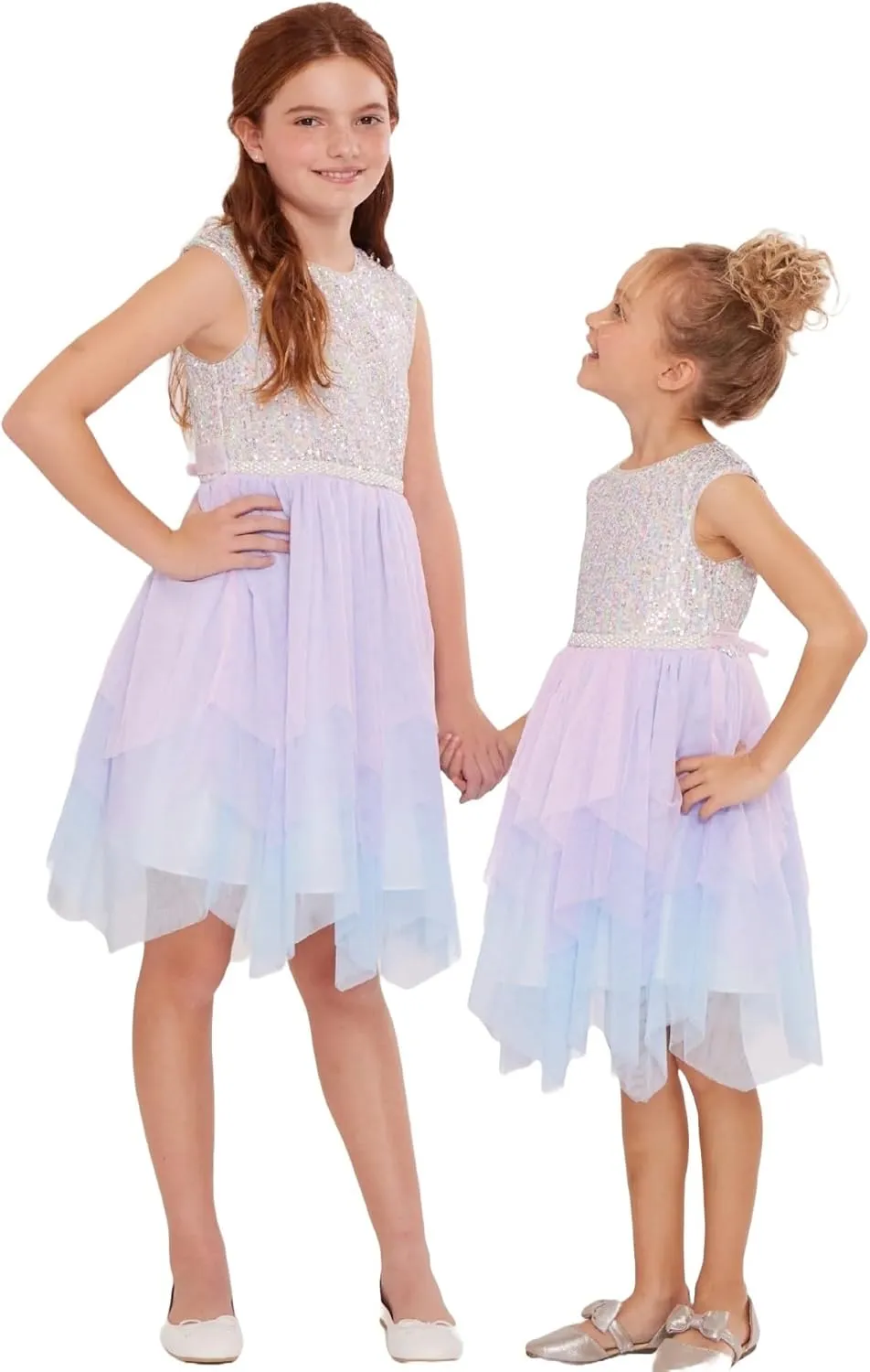 Bonnie Jean Girls 3M-16 Sequins Bodice Fairy Hem Mesh Dress