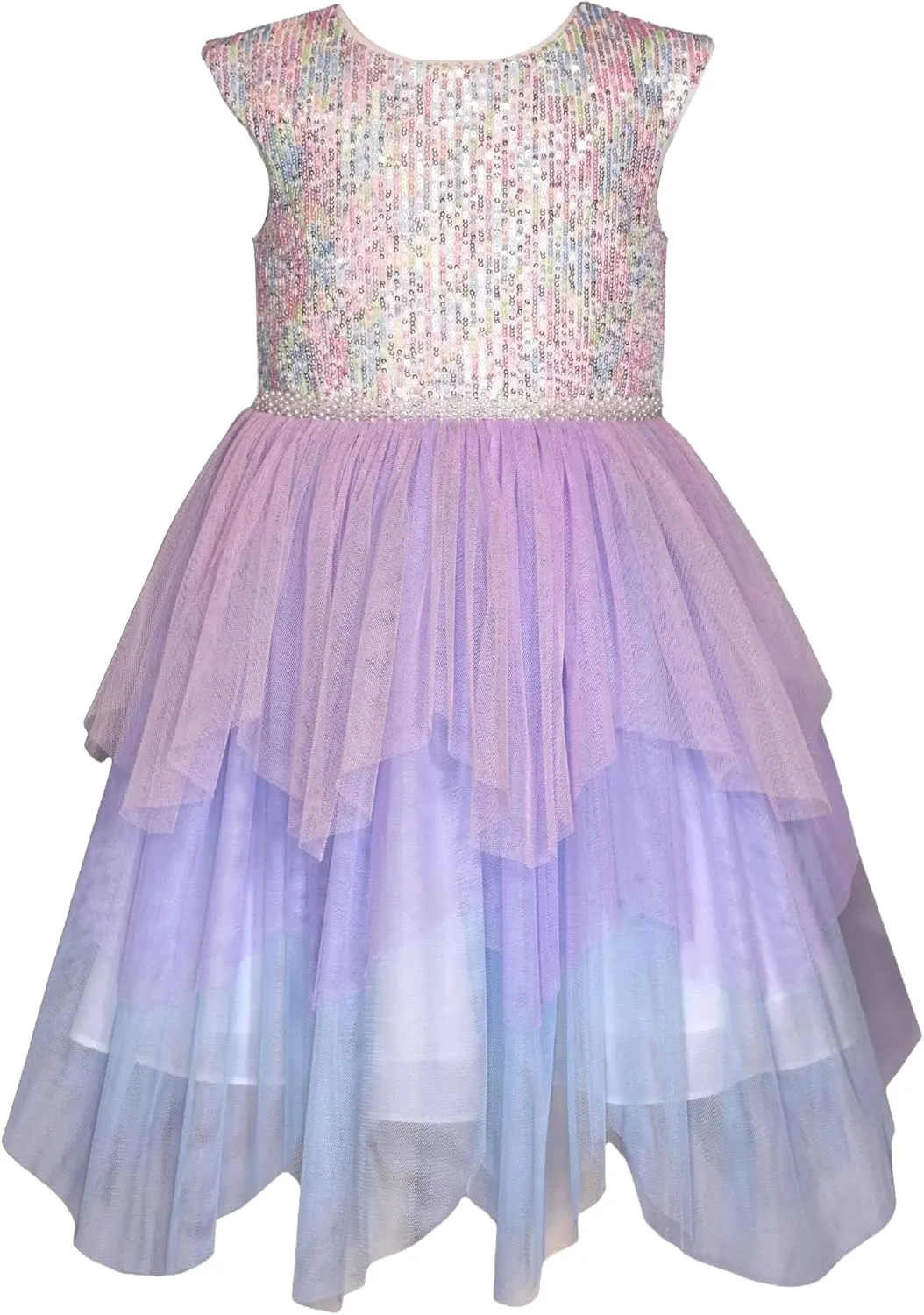 Bonnie Jean Girls 3M-16 Sequins Bodice Fairy Hem Mesh Dress