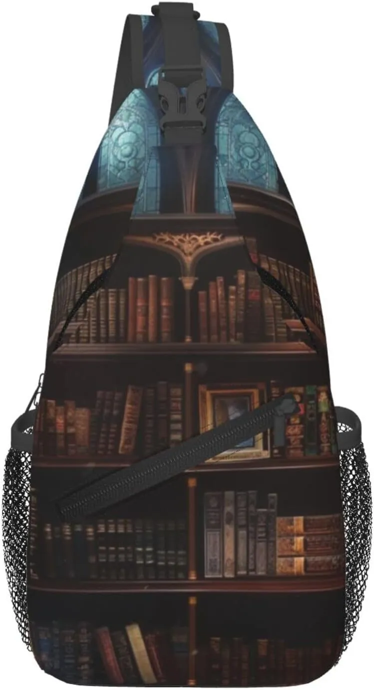 Bookshelf Pattern Sling Bag Cross Body Bag Shoulder Bag Fanny Pack Travel Hiking Daypack For Women Men