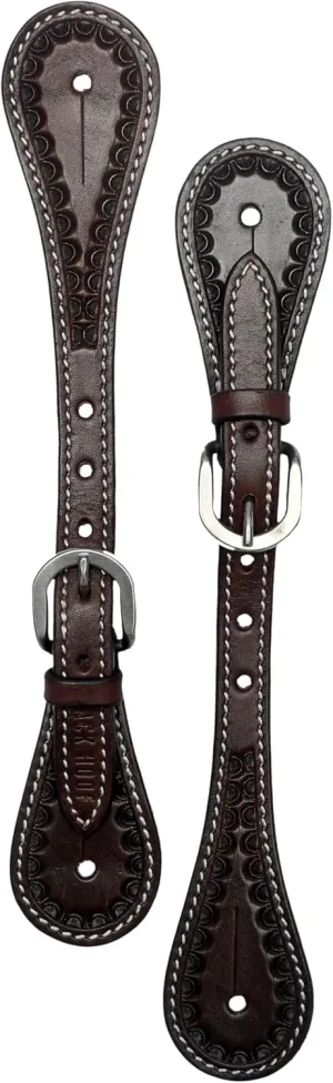 Border Tooled Leather Spur Straps for Horse Riders