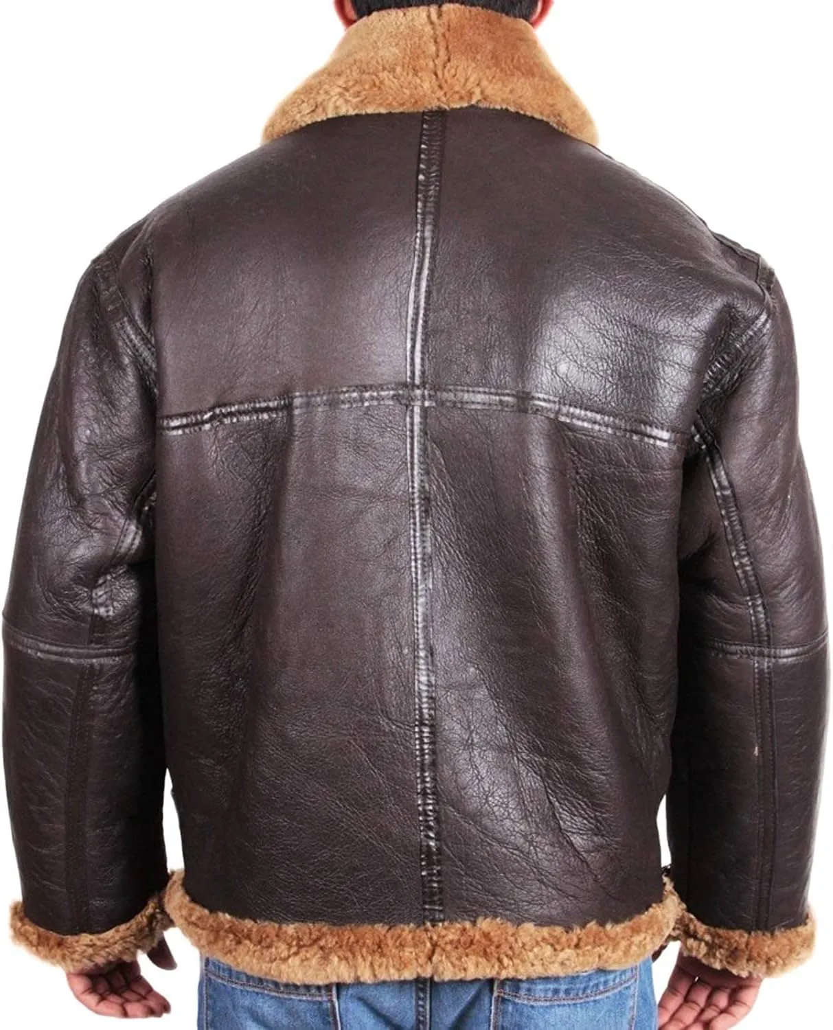 BRANDSLOCK Mens Aviator Flying B3 Real Shearling Sheepskin Leather Bomber Jacket