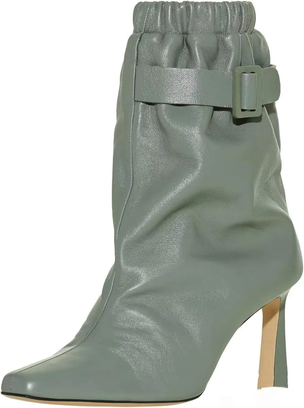 Bright Colored Boots,Belt Buckles,Cowhide Ankle Boots,Square Toe Stiletto High Heel Boots,Suitable for Many Occasions