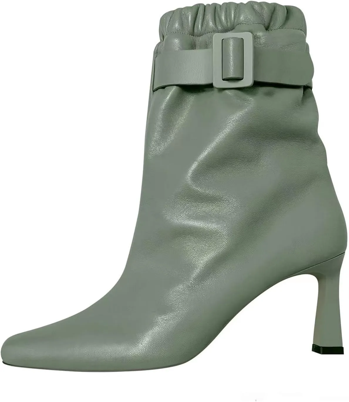 Bright Colored Boots,Belt Buckles,Cowhide Ankle Boots,Square Toe Stiletto High Heel Boots,Suitable for Many Occasions