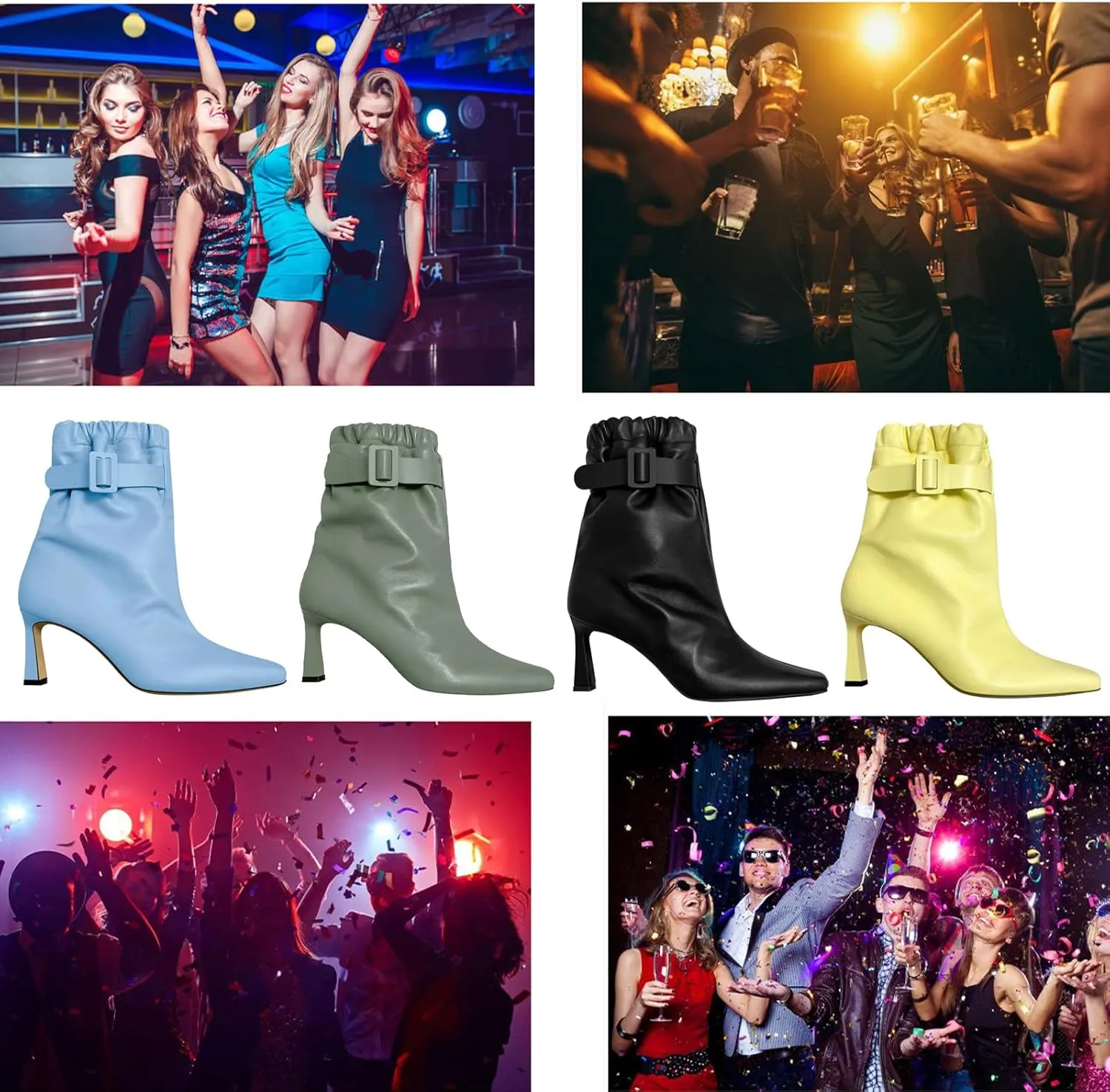 Bright Colored Boots,Belt Buckles,Cowhide Ankle Boots,Square Toe Stiletto High Heel Boots,Suitable for Many Occasions