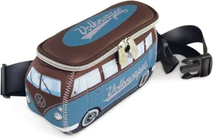 BRISA VW Collection - Volkswagen Neoprene Hip Bag Belly Bag Money Belt Crossbody Bag for Outdoor and Travel in T1 Bus Design (Petrol/Brown)