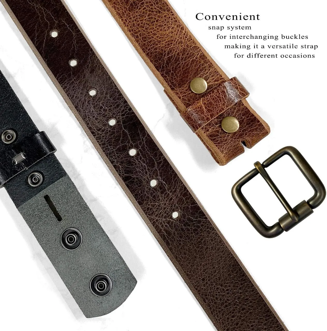 BS304 Genuine Full Grain Vintage Leather Belt Strap or Belt with Buckle_1-1/2"(38mm) wide