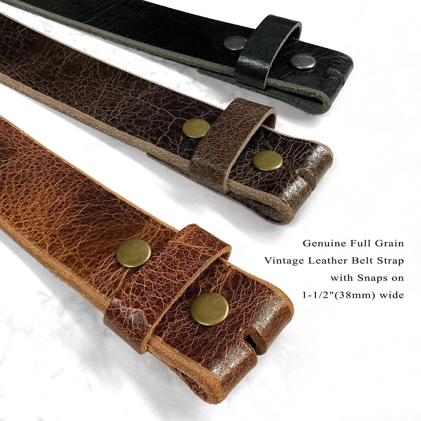 BS304 Genuine Full Grain Vintage Leather Belt Strap or Belt with Buckle_1-1/2"(38mm) wide
