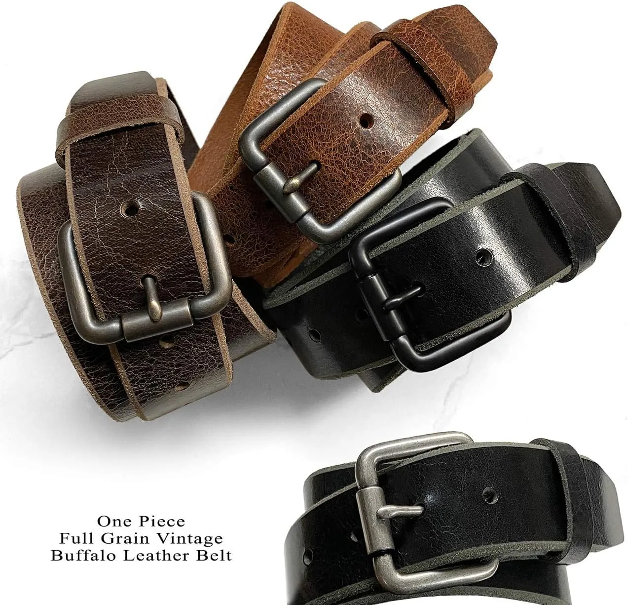 BS304 Genuine Full Grain Vintage Leather Belt Strap or Belt with Buckle_1-1/2"(38mm) wide