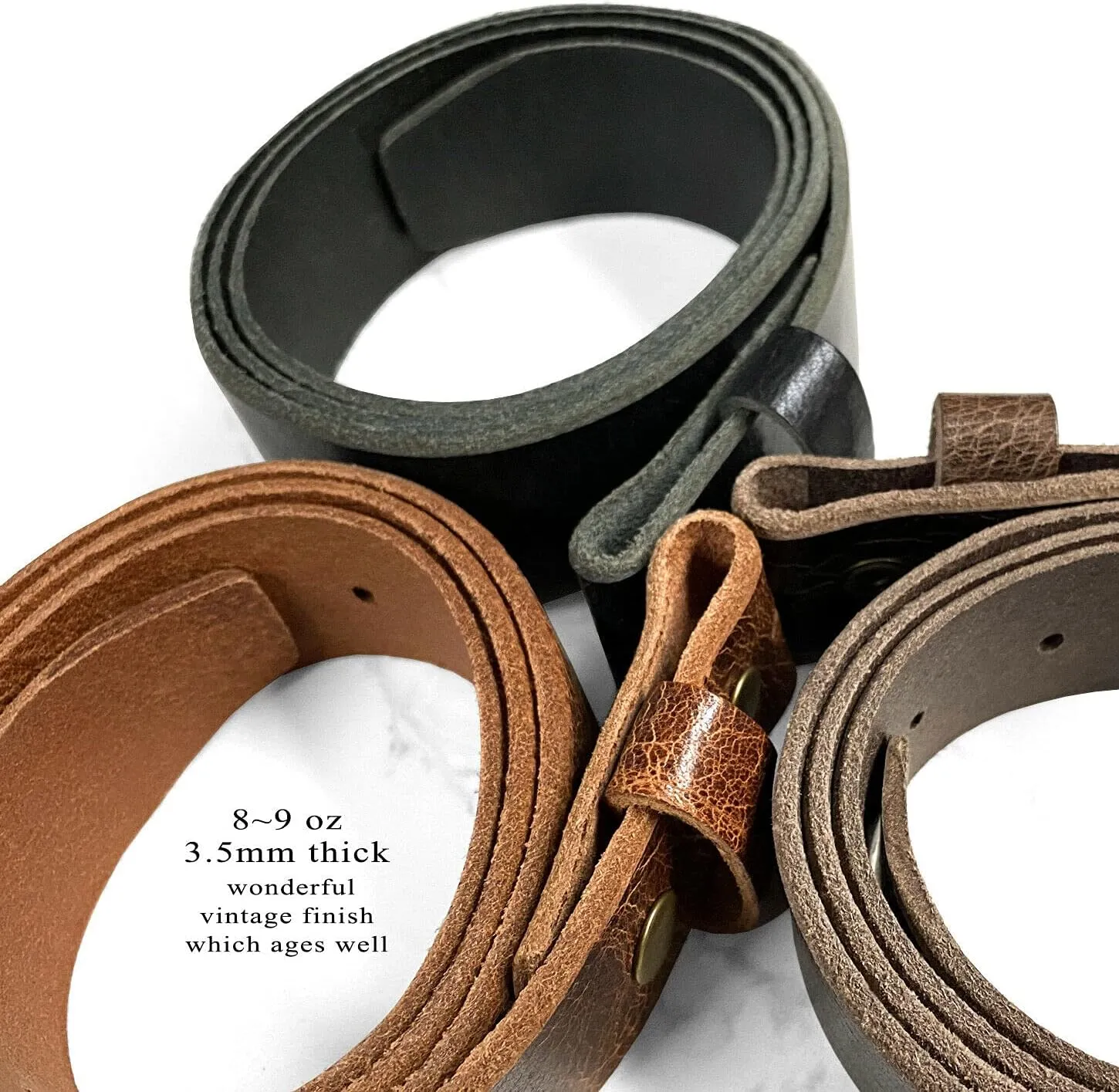 BS304 Genuine Full Grain Vintage Leather Belt Strap or Belt with Buckle_1-1/2"(38mm) wide