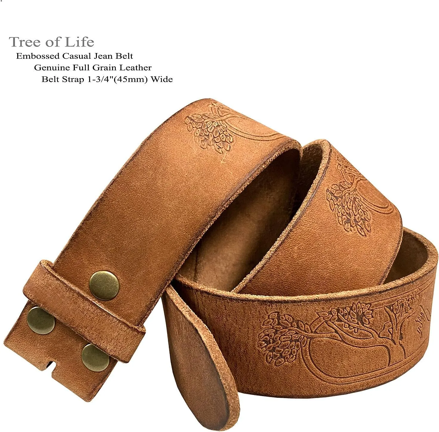BS60 Tree of Life Embossed Genuine Full Grain Leather Casual Jean Belt Strap or Belt 1-3/4"(45mm) Wide, Multi Options