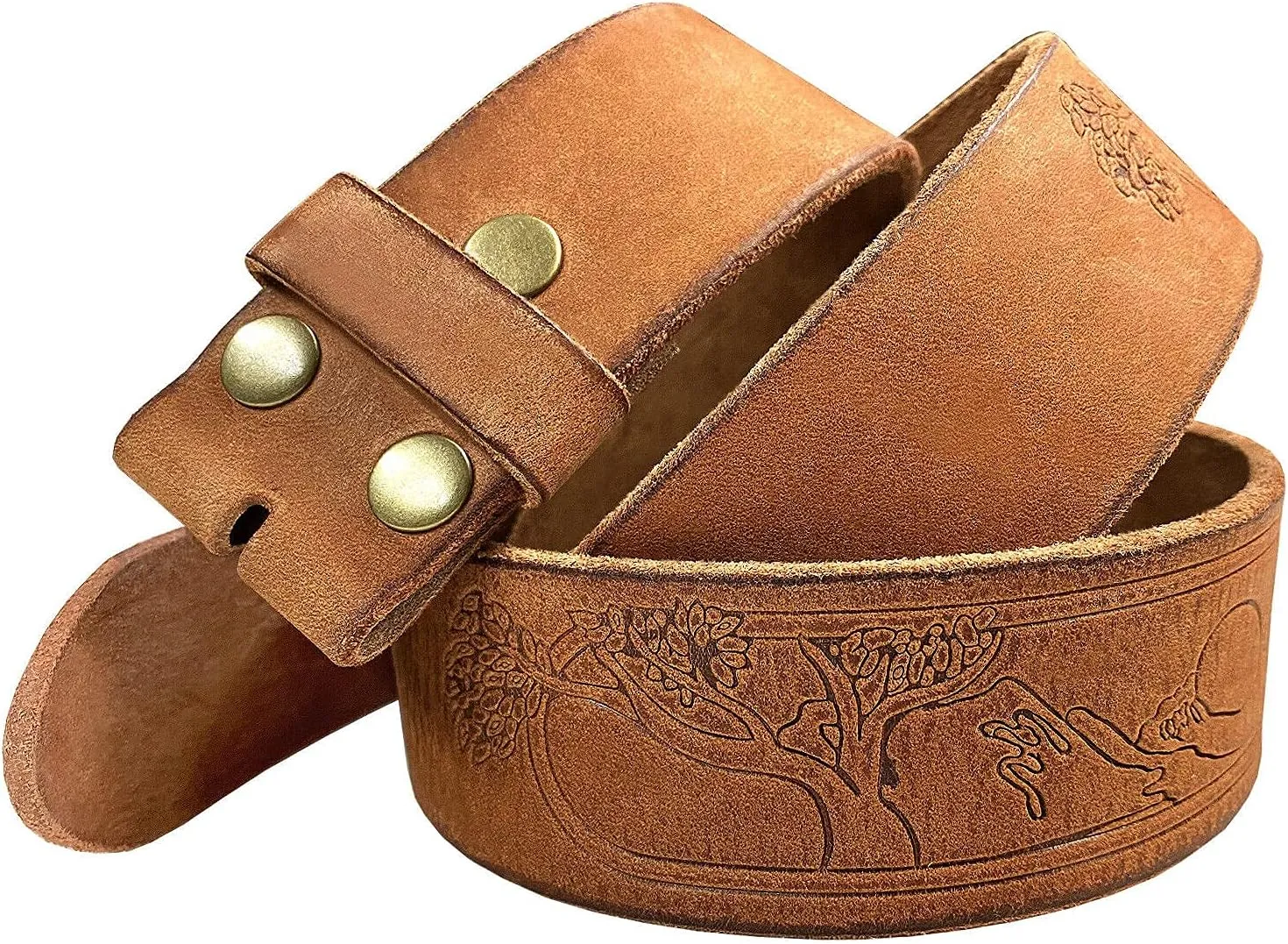 BS60 Tree of Life Embossed Genuine Full Grain Leather Casual Jean Belt Strap or Belt 1-3/4"(45mm) Wide, Multi Options
