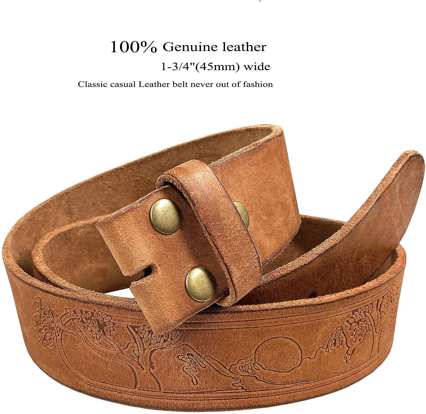 BS60 Tree of Life Embossed Genuine Full Grain Leather Casual Jean Belt Strap or Belt 1-3/4"(45mm) Wide, Multi Options
