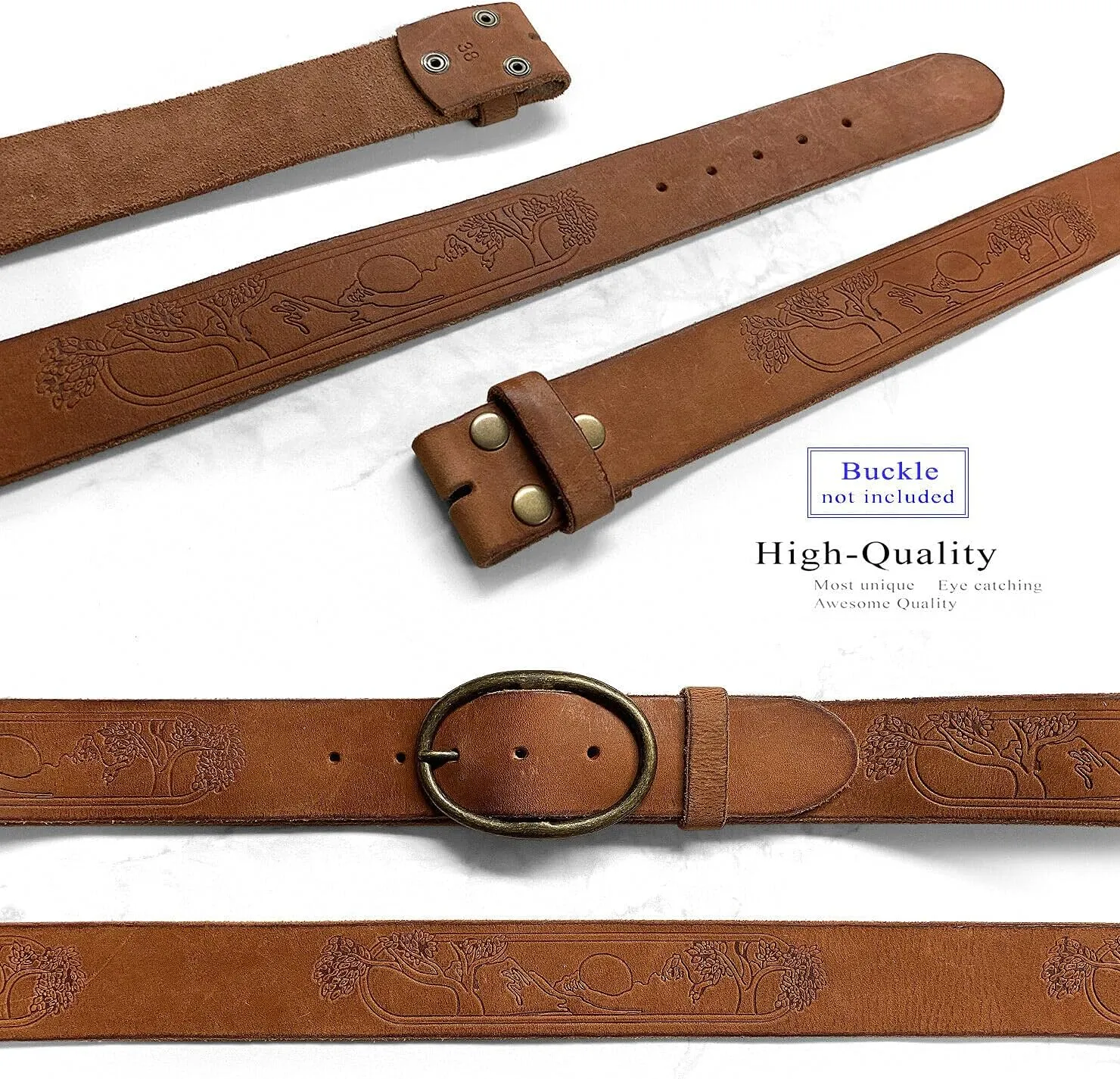 BS60 Tree of Life Embossed Genuine Full Grain Leather Casual Jean Belt Strap or Belt 1-3/4"(45mm) Wide, Multi Options