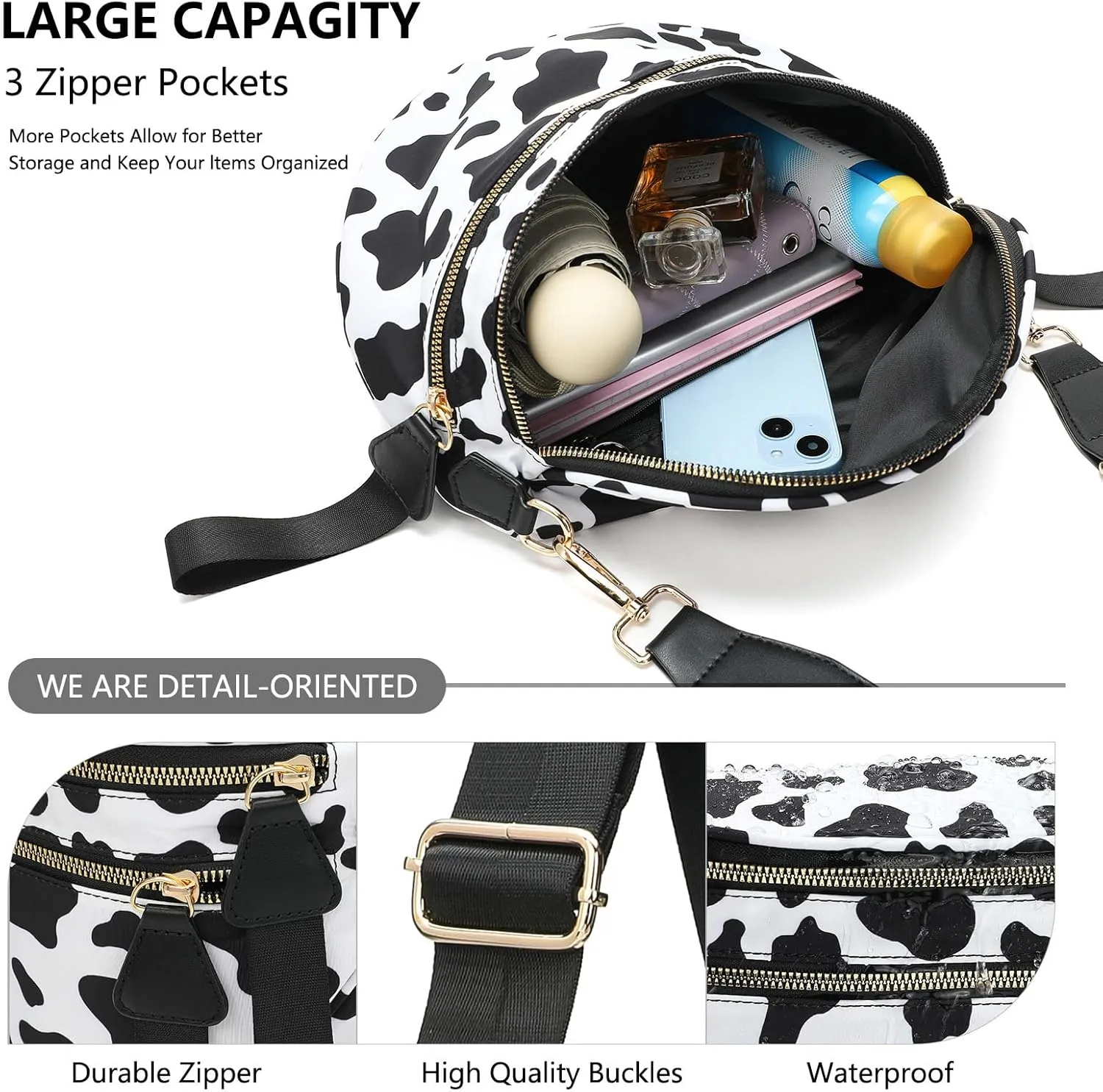 Bum Bags for Women Crossbody, Black And White Nylon Checkered Crossbody Bum Bag, Spacious Checkered Purse (Brown)