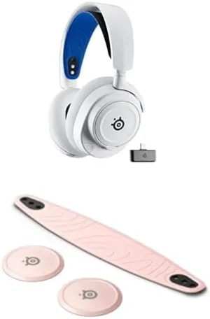 Bundle of SteelSeries Arctis Nova 7P Wireless White Headset   Rose Quartz Booster Pack Headband & Speaker Plates