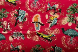 Bush Creatures Small Print Red Patchwork / Craft Fabric