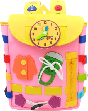 Busy Board Toddlers Travel Backpack - Learning Activities for Kids to Develop Fine Motor Skills and Basic Life Skills - Montessori Sensory Toys