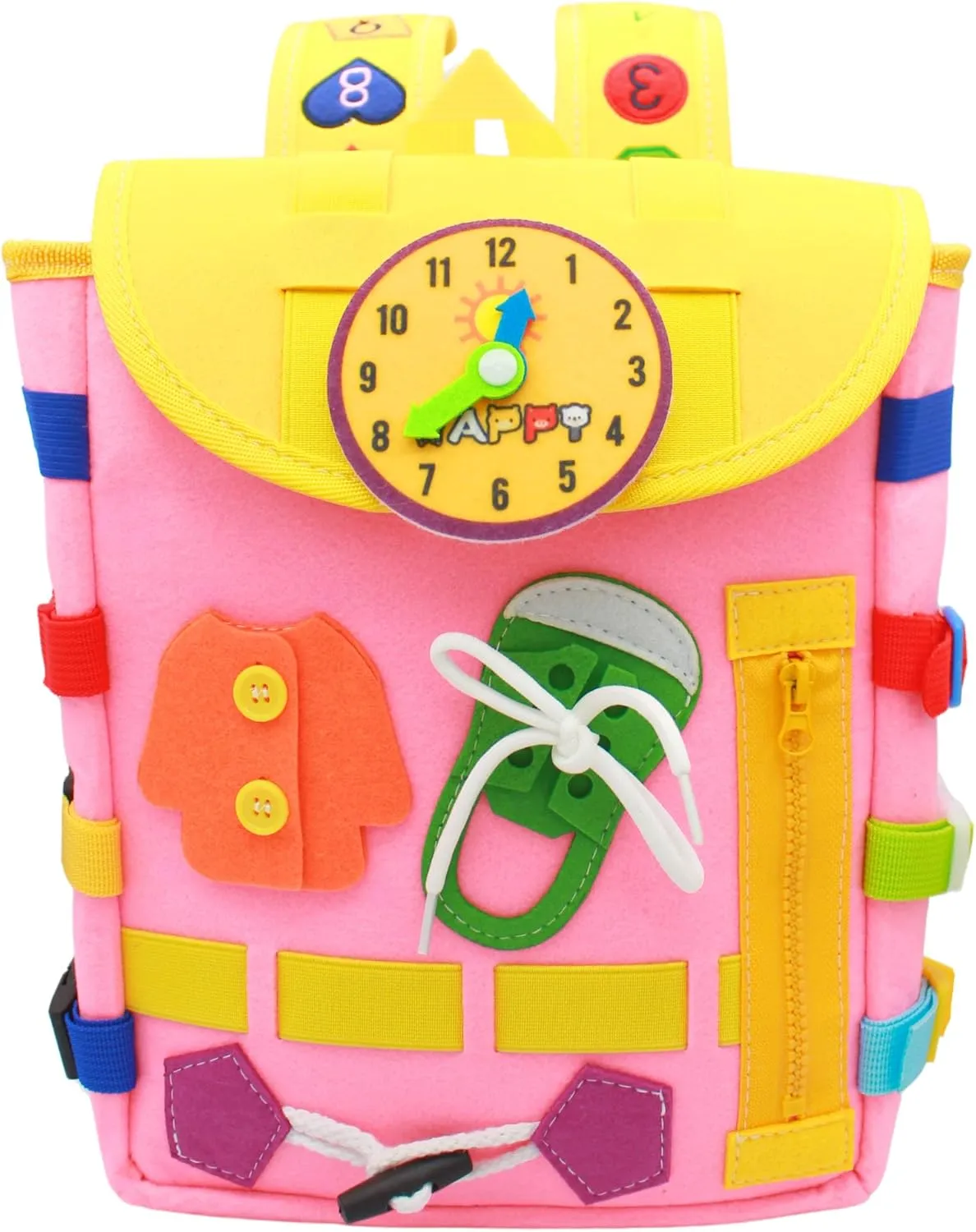 Busy Board Toddlers Travel Backpack - Learning Activities for Kids to Develop Fine Motor Skills and Basic Life Skills - Montessori Sensory Toys
