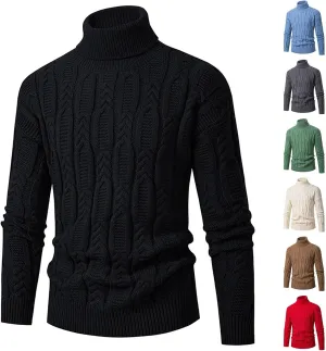 Cable Knit Sweaters for Men Turtleneck Long Sleeve Pullover Sweater Slim Fit Knitted Sweatshirts Winter Warm Coat Top