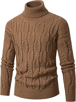 Cable Knit Sweaters for Men Turtleneck Long Sleeve Pullover Sweater Slim Fit Knitted Sweatshirts Winter Warm Coat Top