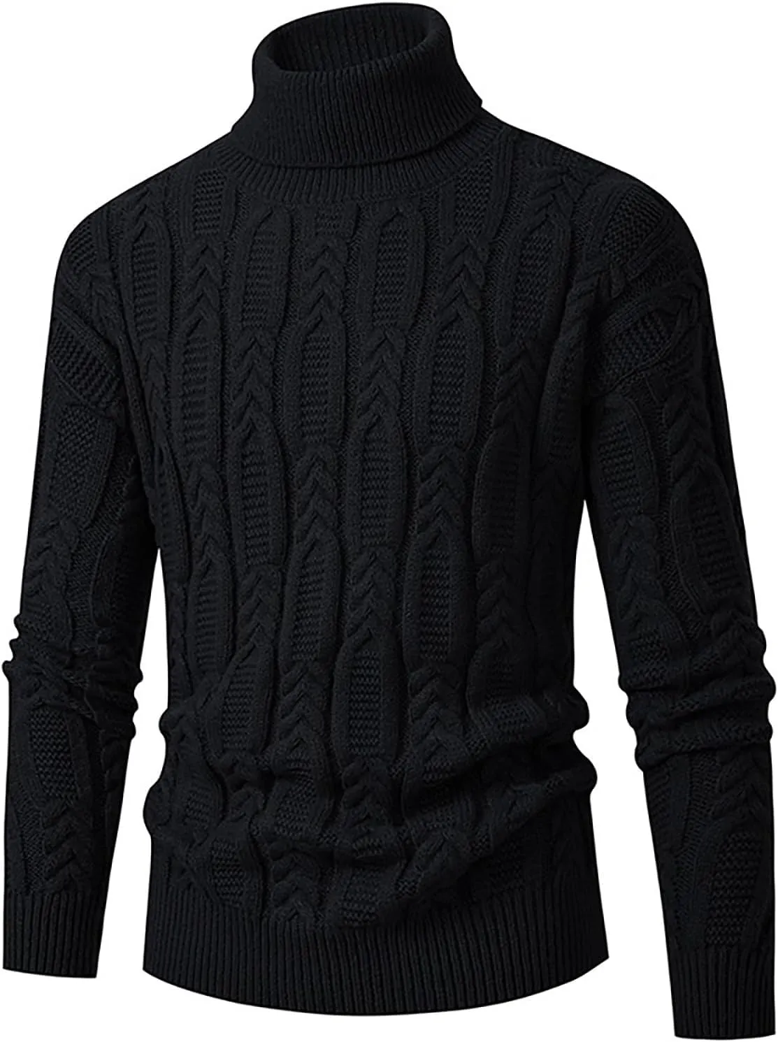 Cable Knit Sweaters for Men Turtleneck Long Sleeve Pullover Sweater Slim Fit Knitted Sweatshirts Winter Warm Coat Top