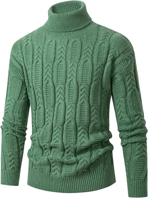 Cable Knit Sweaters for Men Turtleneck Long Sleeve Pullover Sweater Slim Fit Knitted Sweatshirts Winter Warm Coat Top